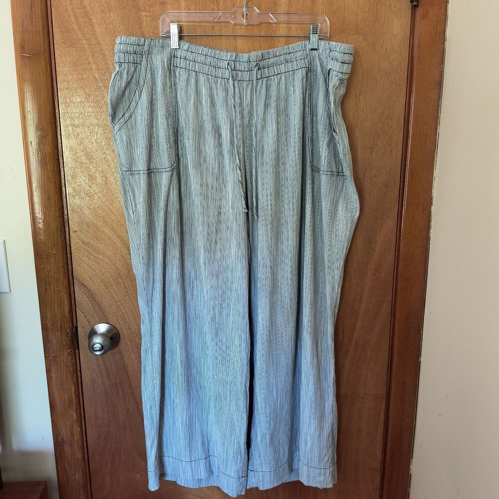 Lane Bryant Pants Womens 24 Blue White Striped Wide Leg Linen Blend Coastal